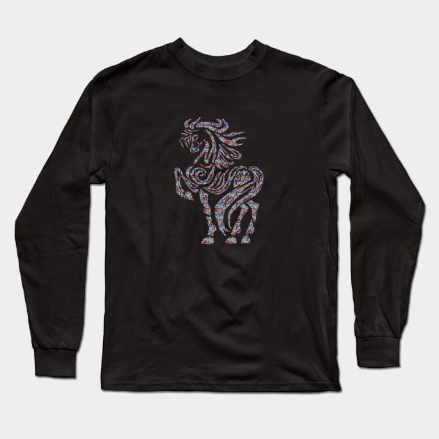 Tribal Horse Design (Colored Swirls) Long Sleeve T-Shirt by Crayle